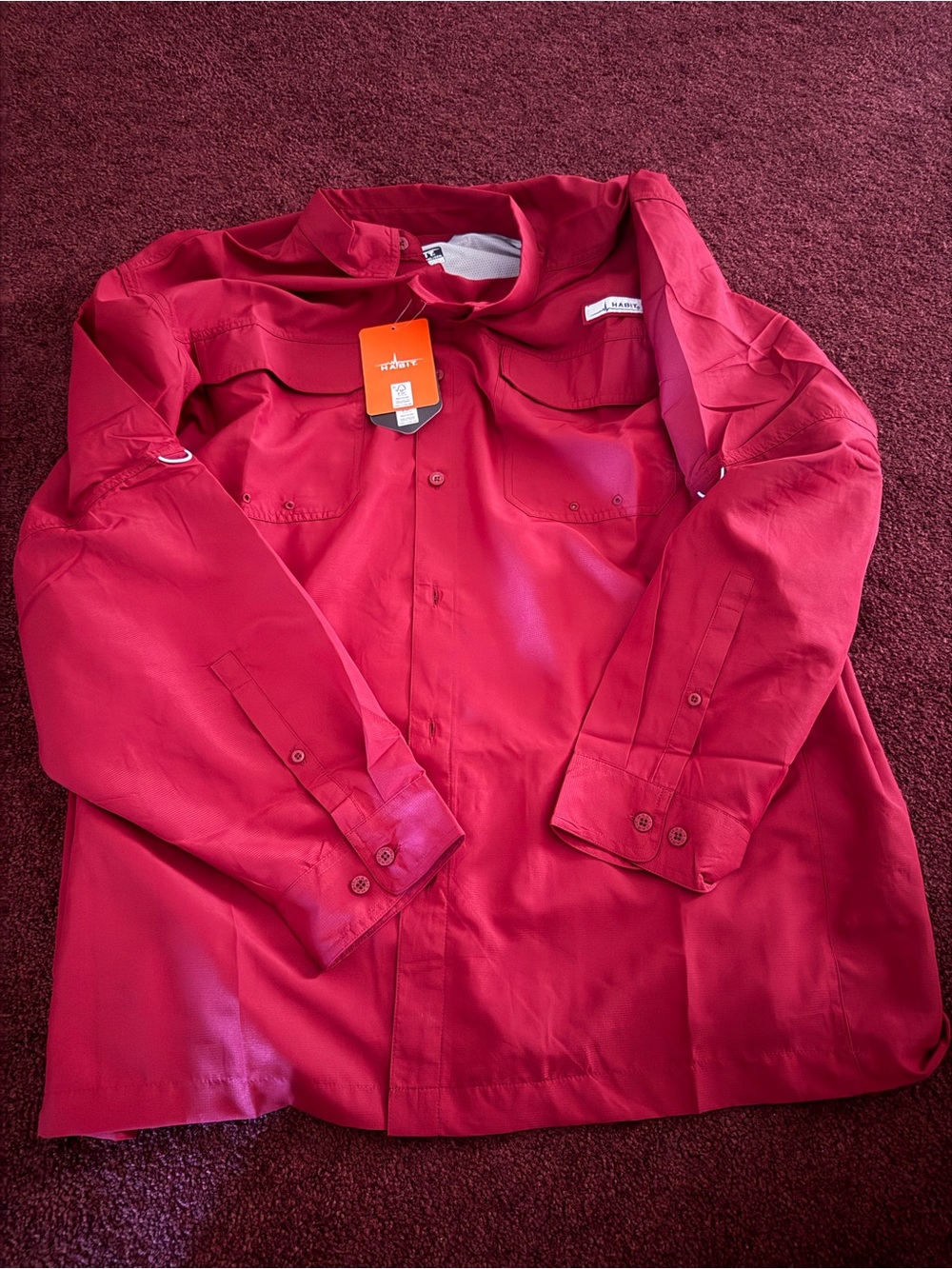 Men's Red Long-Sleeve Button Front Shirt